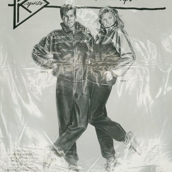 Vintage Daisy Kingdom Unisex Pattern Fleece Warm Up Zip Pullover Jacket Pants - Picture 1 of 3